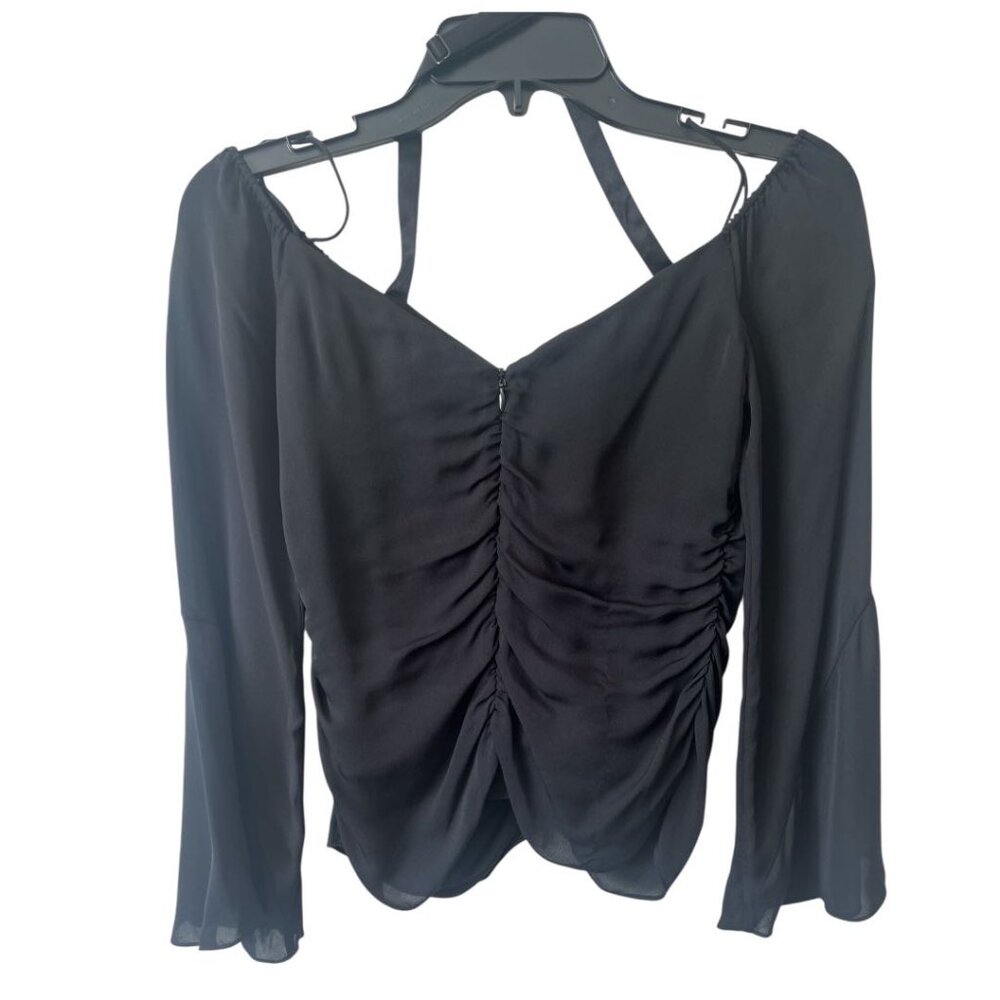 NWT Cinq a Sept Lorne Black Silk Off Shoulder Halter Top XS Reg. $365 - Picture 5 of 12